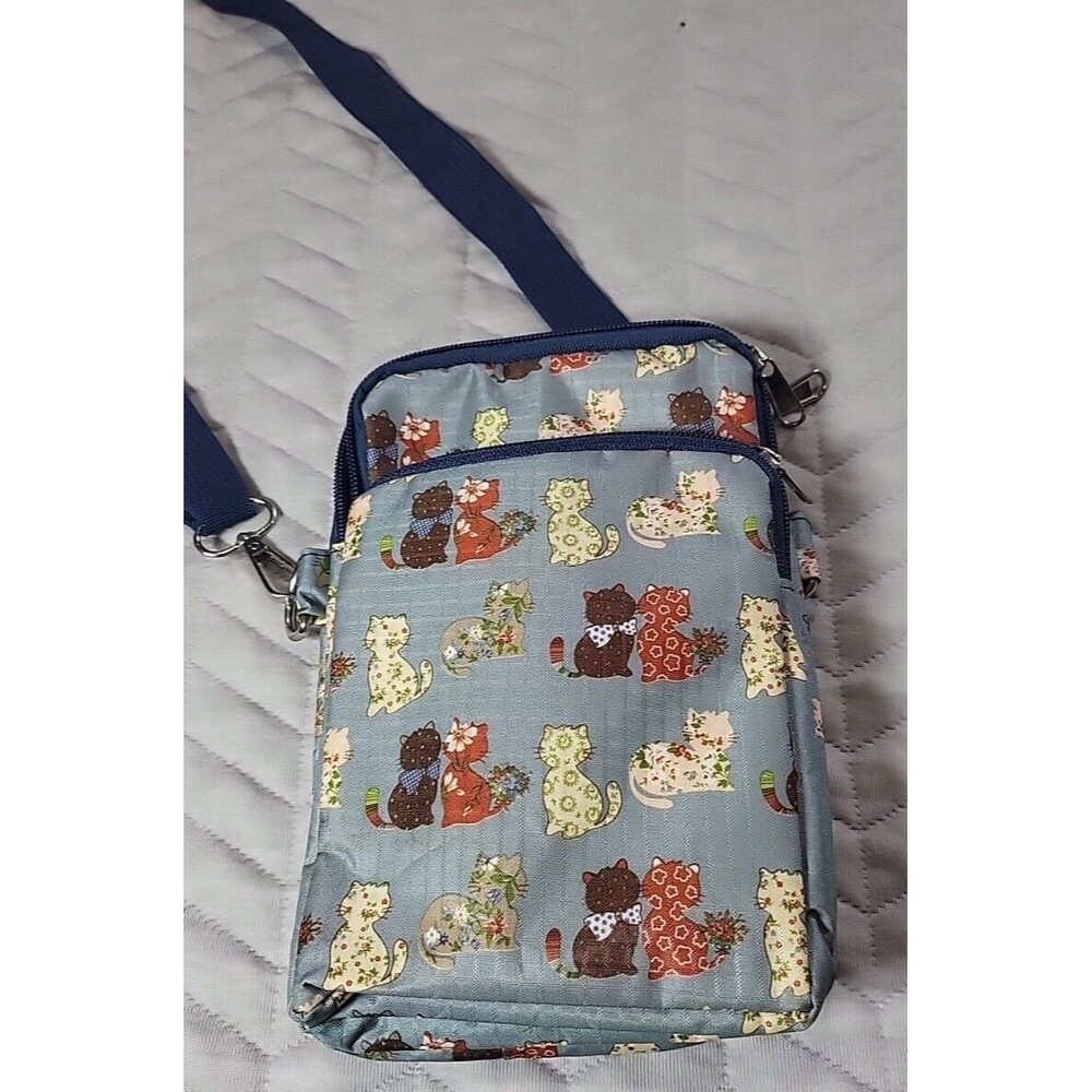 Cat Floral Canvas Crossbody Purse, Cats, Animal Cell phone Holder EUC